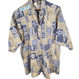 Half Moon Bay 100% Cotton Blue Natural Short Sleeve Floral Print Mens Shirt XXL